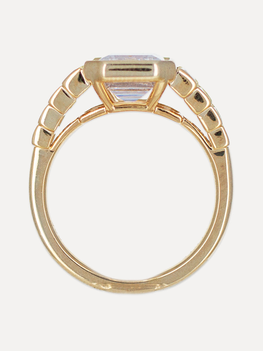 18K Emerald-Cut Diamond Nine Stone Engagement Ring