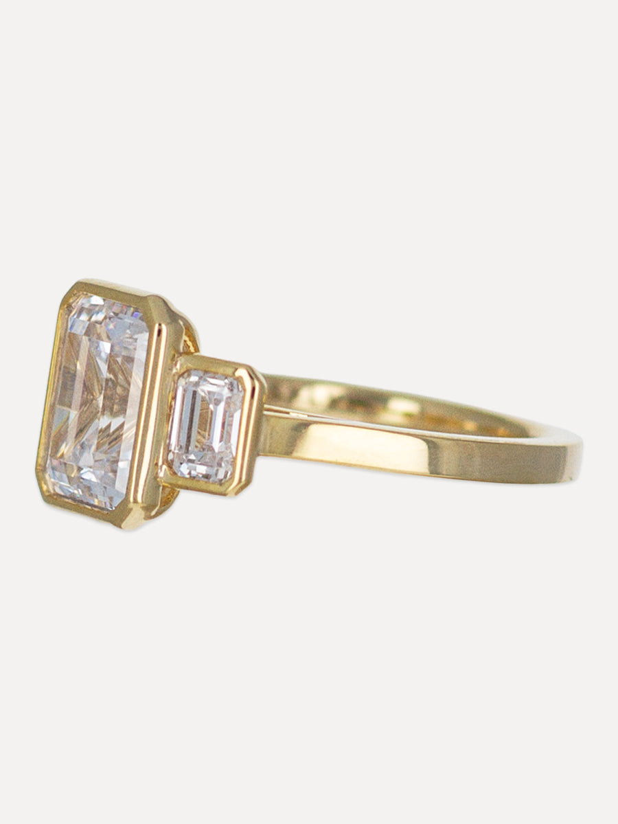 14K Triple Bezel Emerald-Cut Diamond Engagement Ring