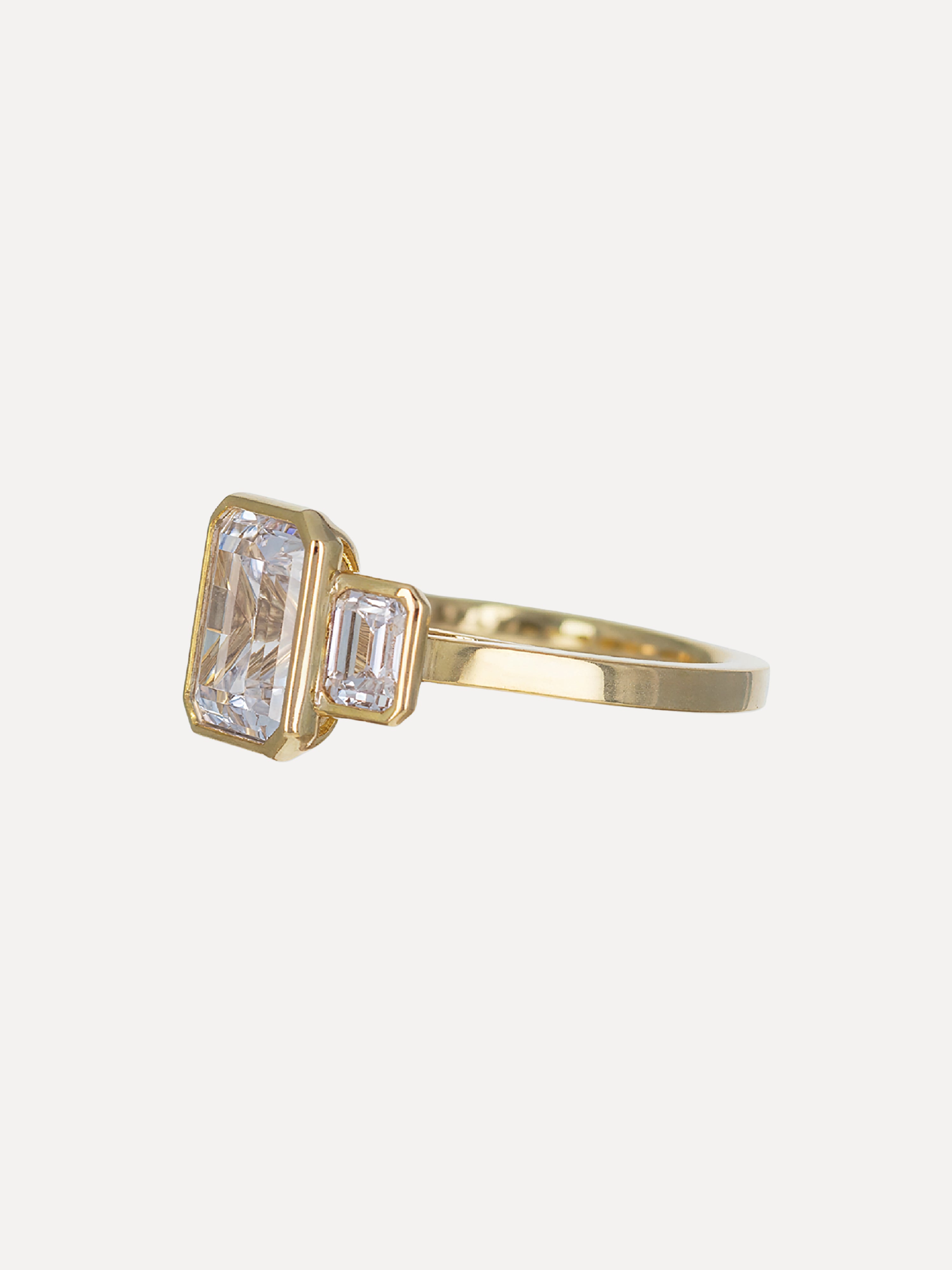 14K Triple Bezel Emerald-Cut Diamond Engagement Ring