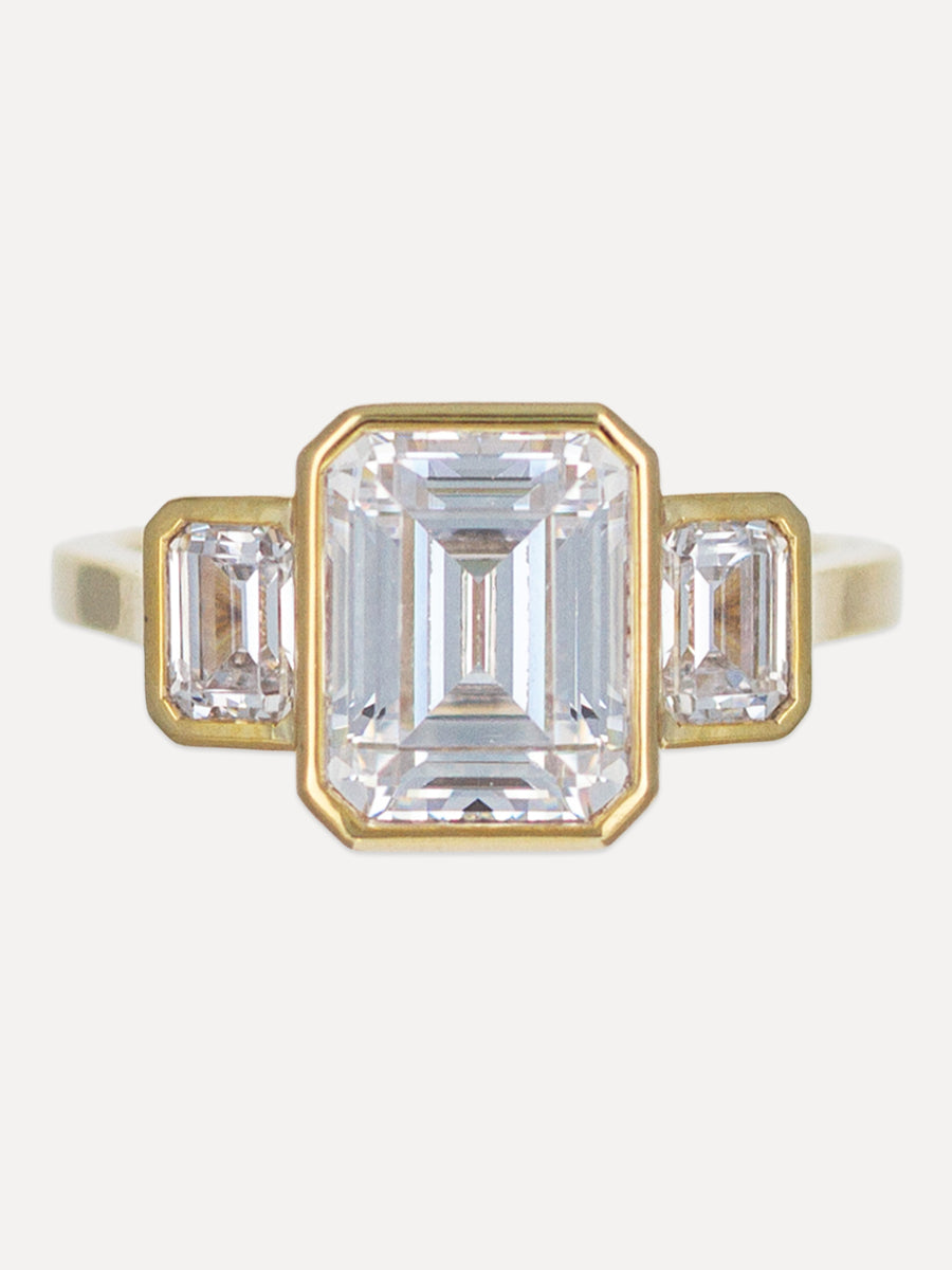 14K Triple Bezel Emerald-Cut Diamond Engagement Ring