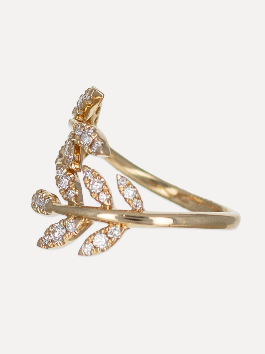 14k Diamond Laurel Leaf Ring