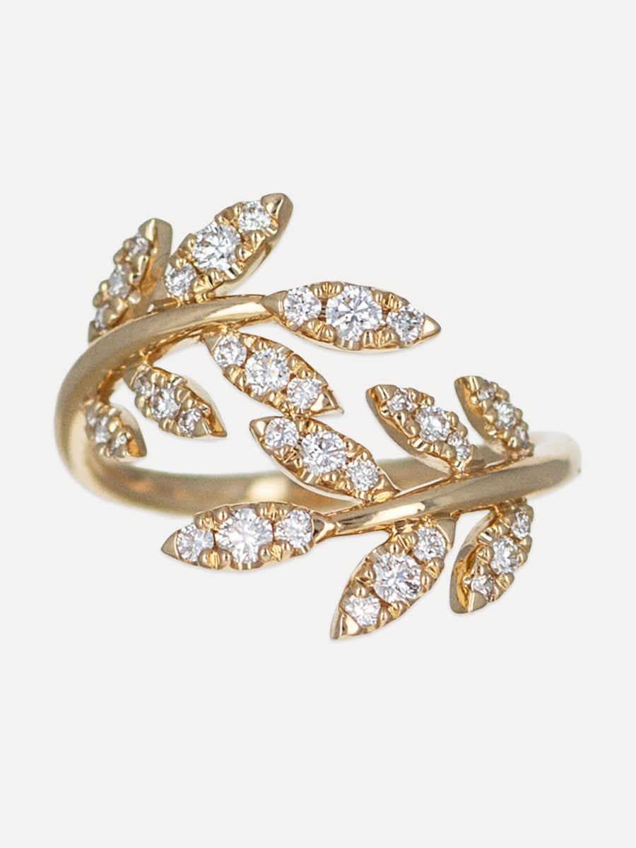 14k Diamond Laurel Leaf Ring