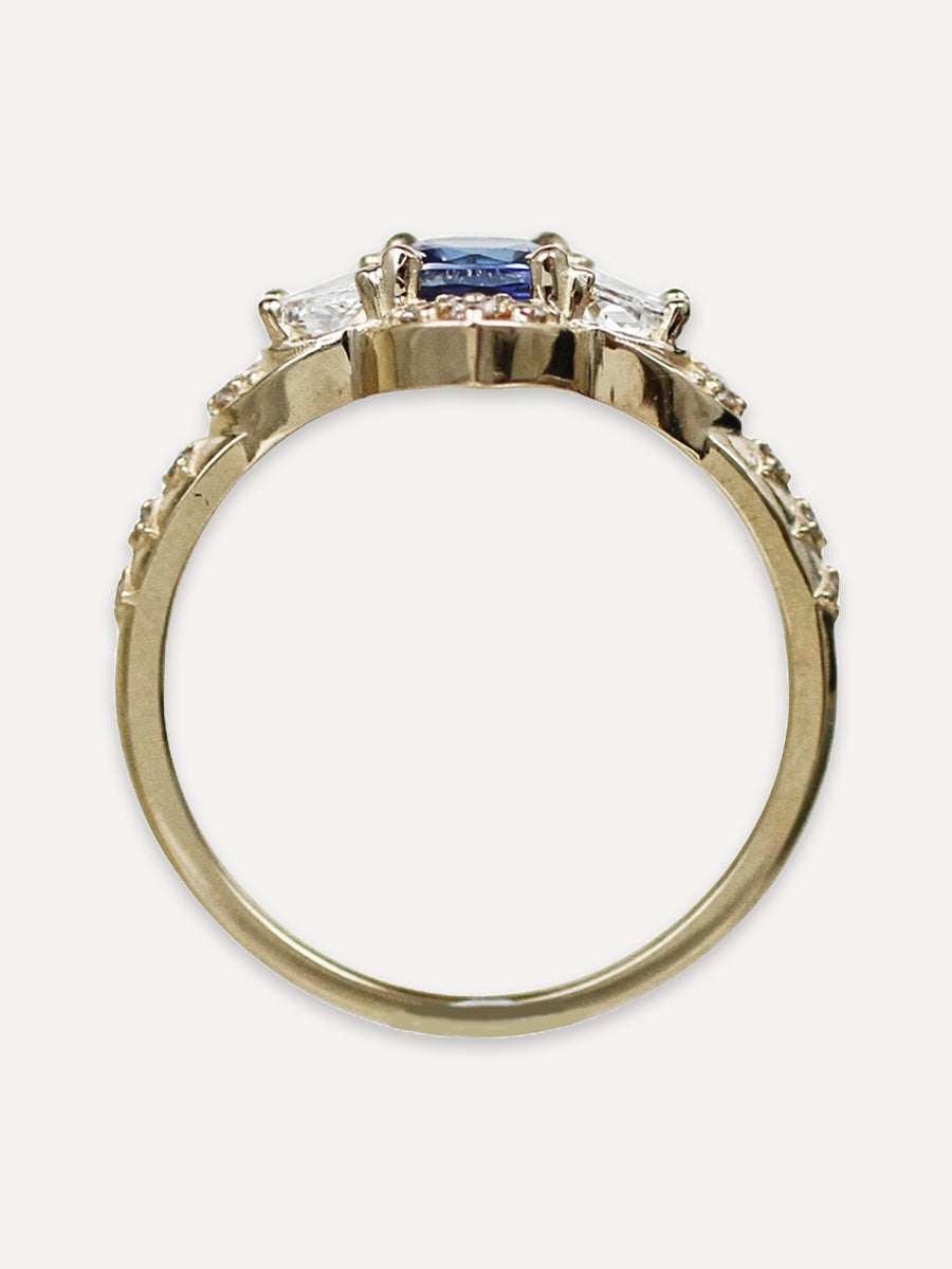 14K Baroque Blue Sapphire & Diamond Ring