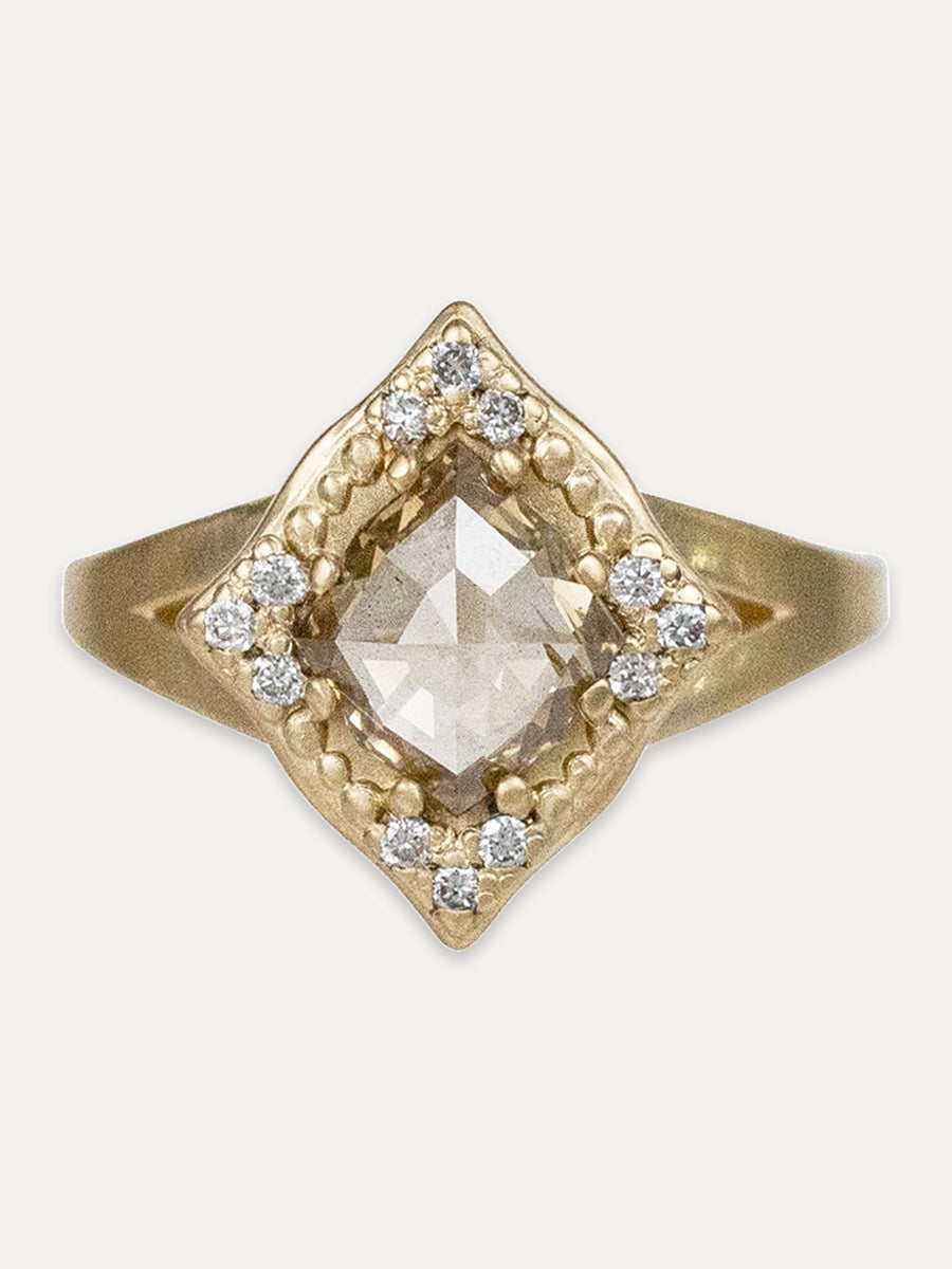 14K Rose Cut Diamond Lotus Ring