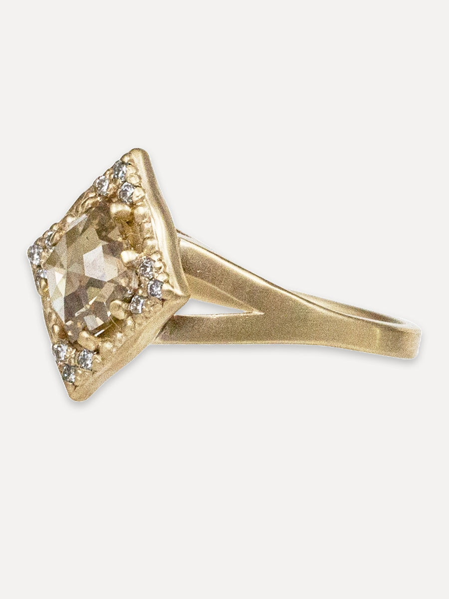 14K Rose Cut Diamond Lotus Ring