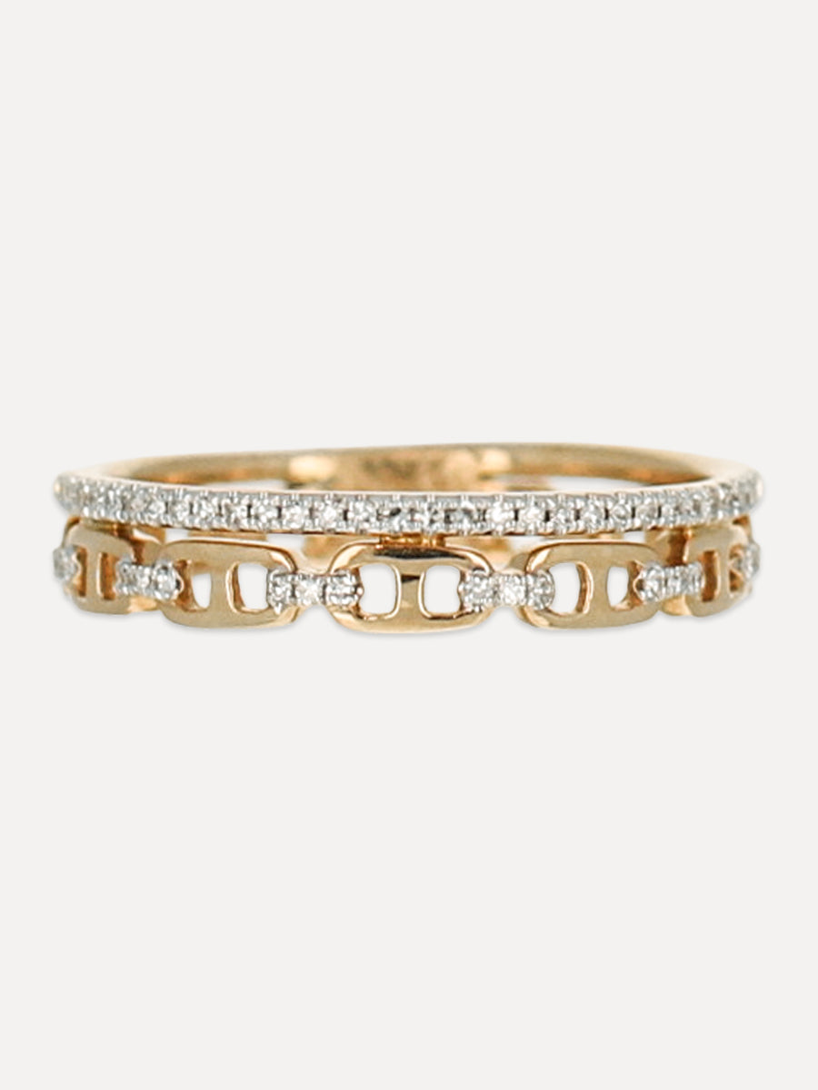 14K Pavé Diamond Double Link Band