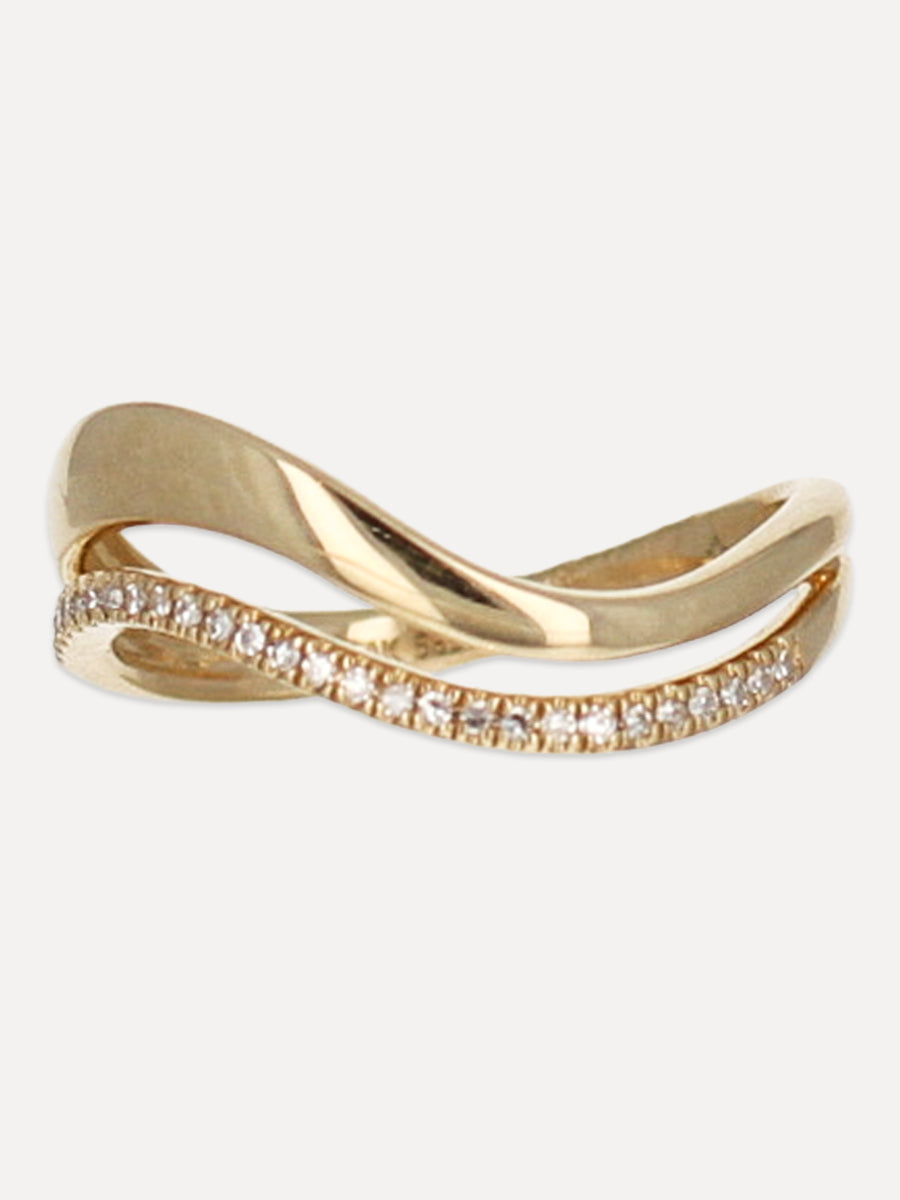14K Pavé Diamond Double Wave Band