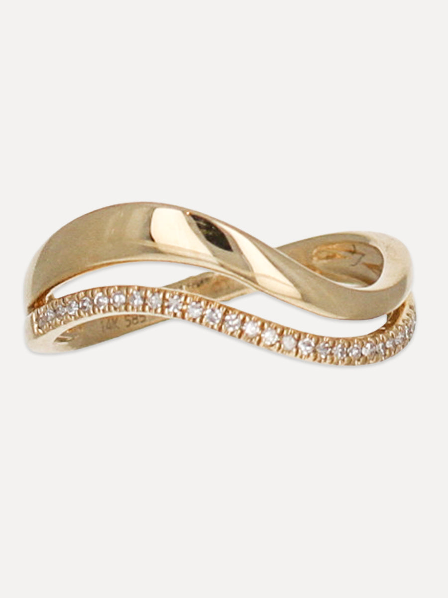 14K Pavé Diamond Double Wave Band
