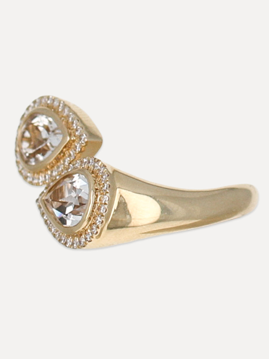 14K Moi Et Toi Diamond & White Topaz Ring
