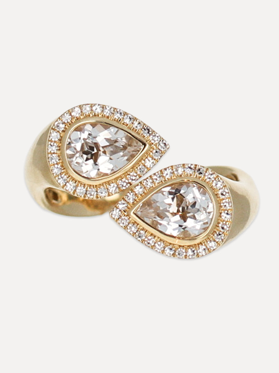 14K Moi Et Toi Diamond & White Topaz Ring