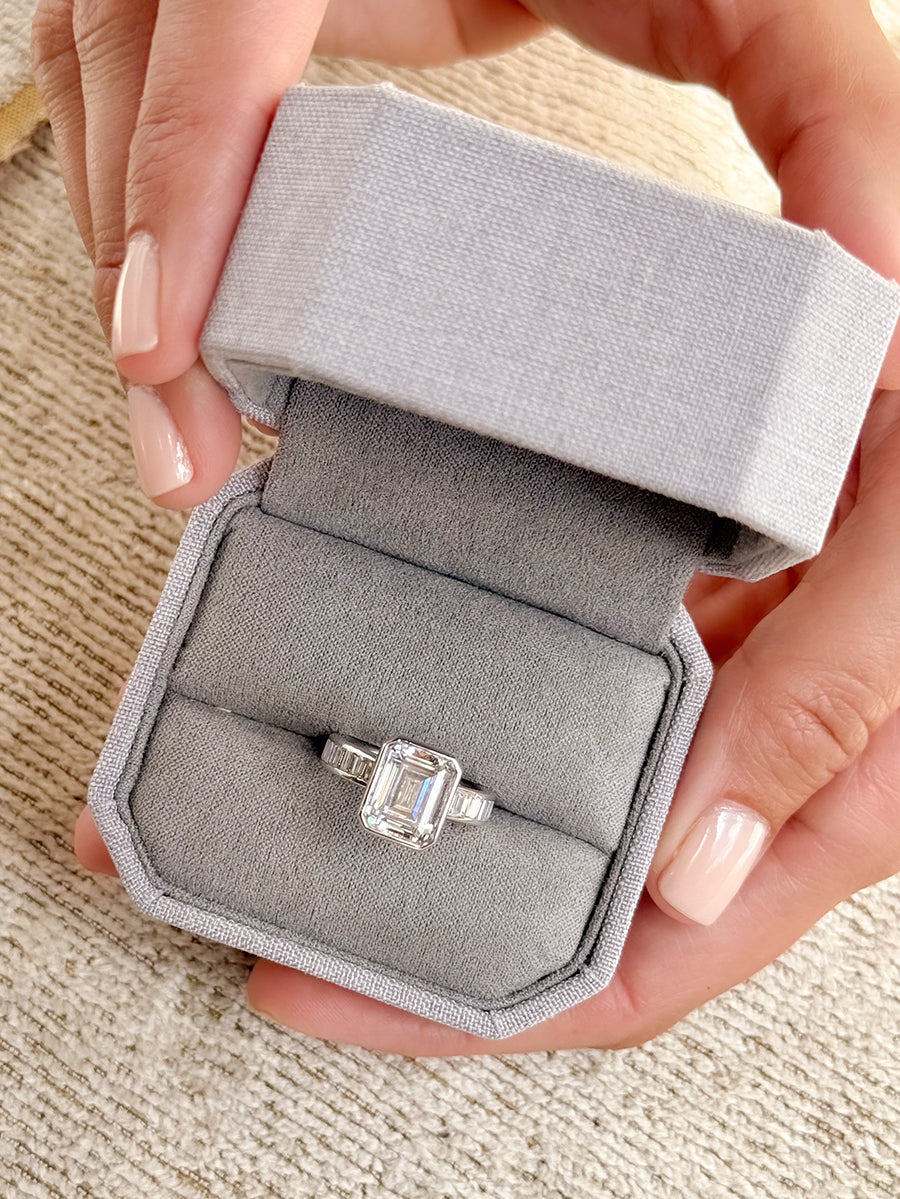 18K Emerald-Cut & Baguette Diamond Band Engagement Ring