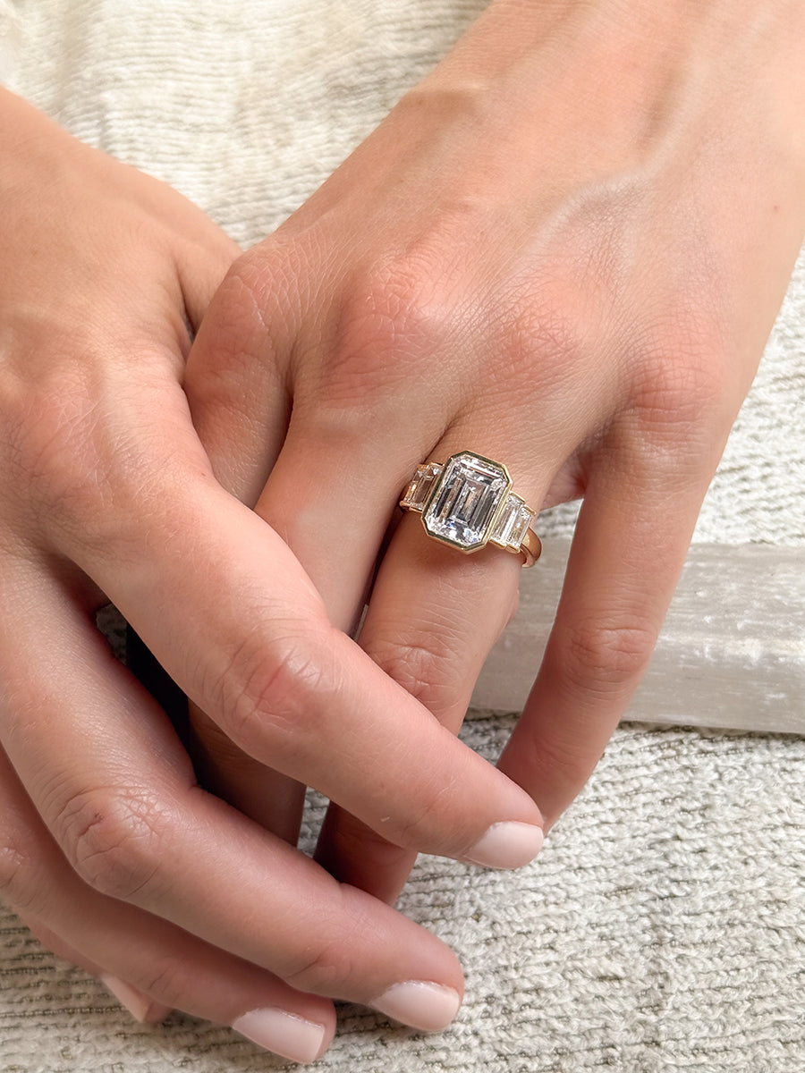 18K Five Stone Emerald-Cut Diamond Engagement Ring