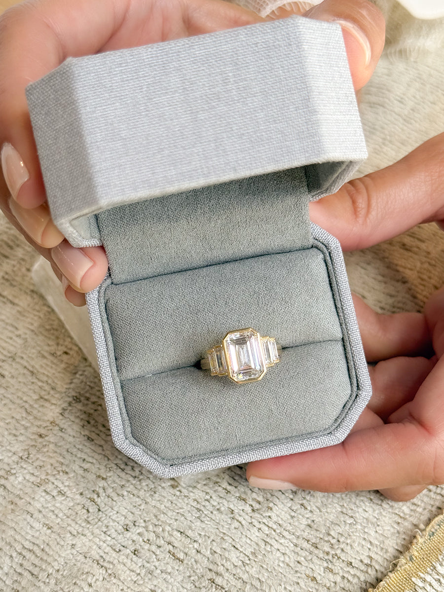 18K Five Stone Emerald-Cut Diamond Engagement Ring