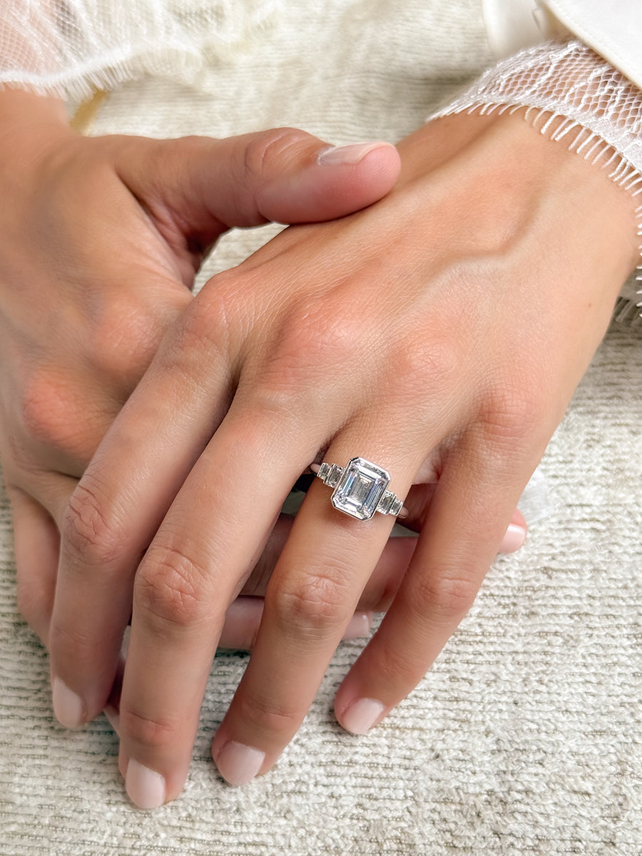 18K Five Bar-Set Emerald-Cut Diamond Engagement Ring