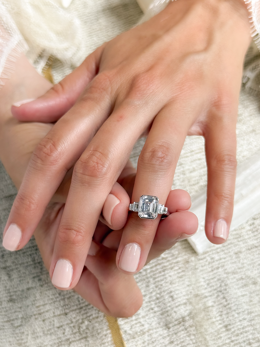 18K Five Bar-Set Emerald-Cut Diamond Engagement Ring