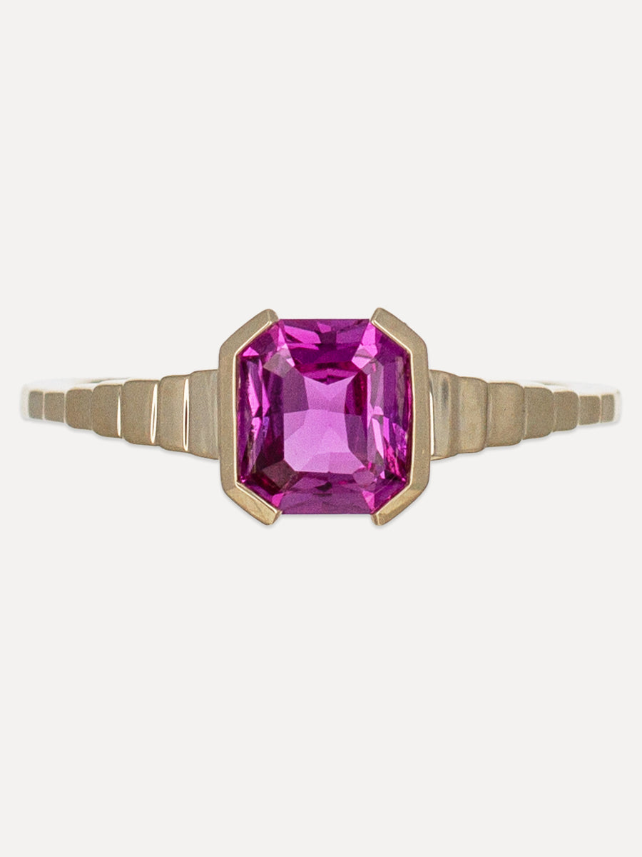 14K Fluted Taper Pink Sapphire Ring