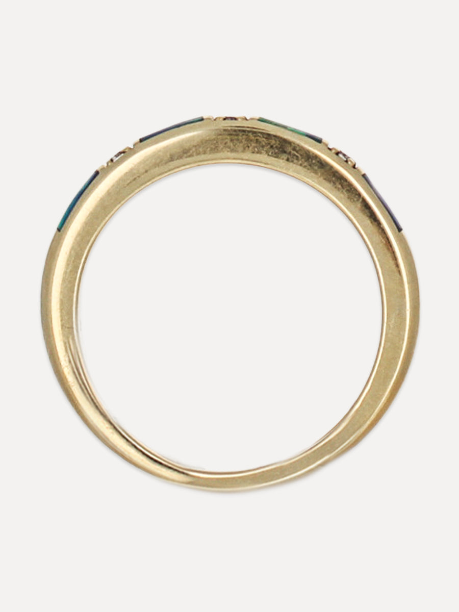 14K Opal Inlay Diamond Stacking Band