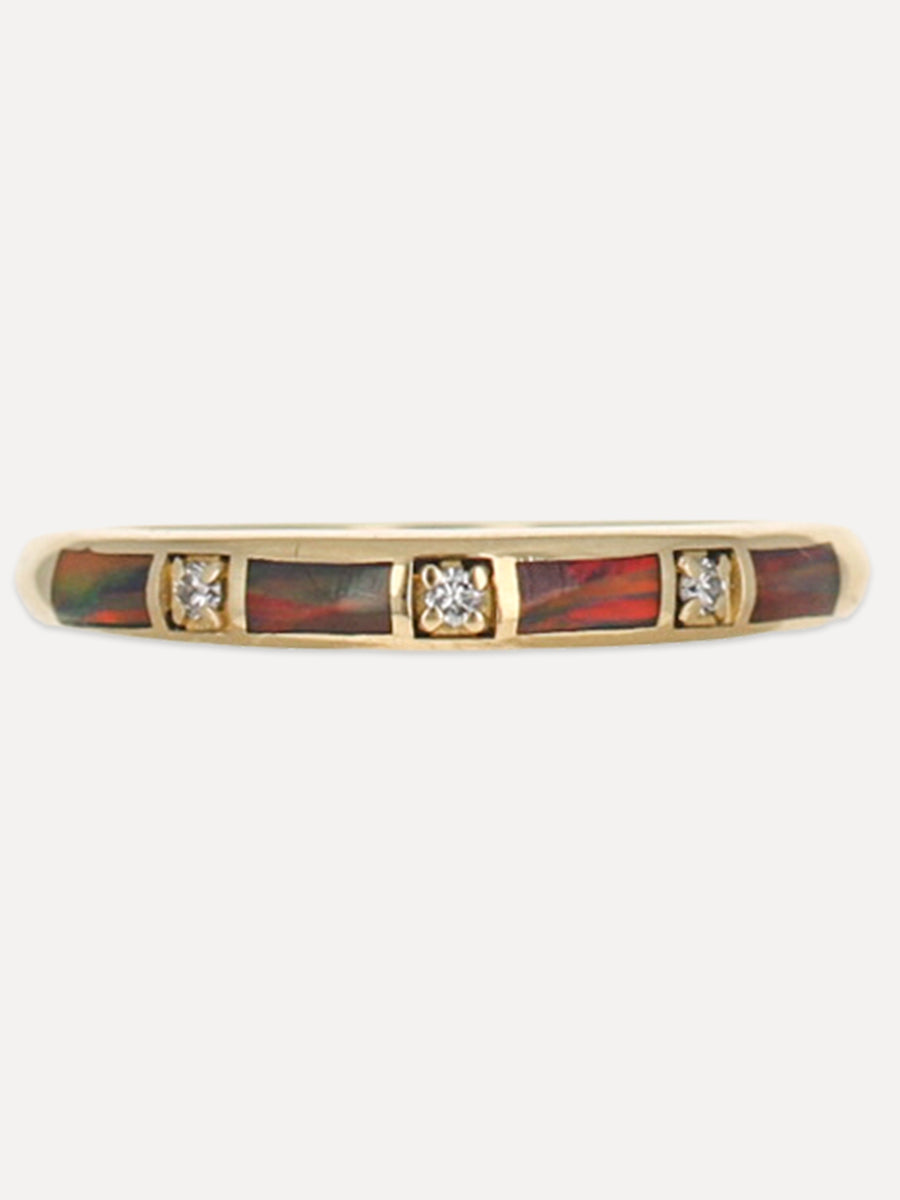14K Opal Inlay Diamond Stacking Band