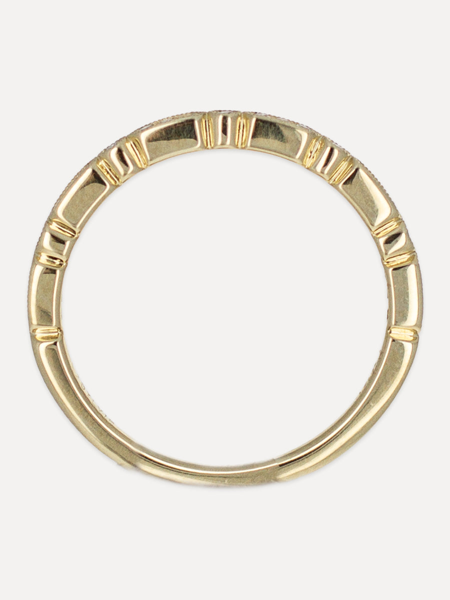 14K Elongated Hexagon Diamond Milgrain Band