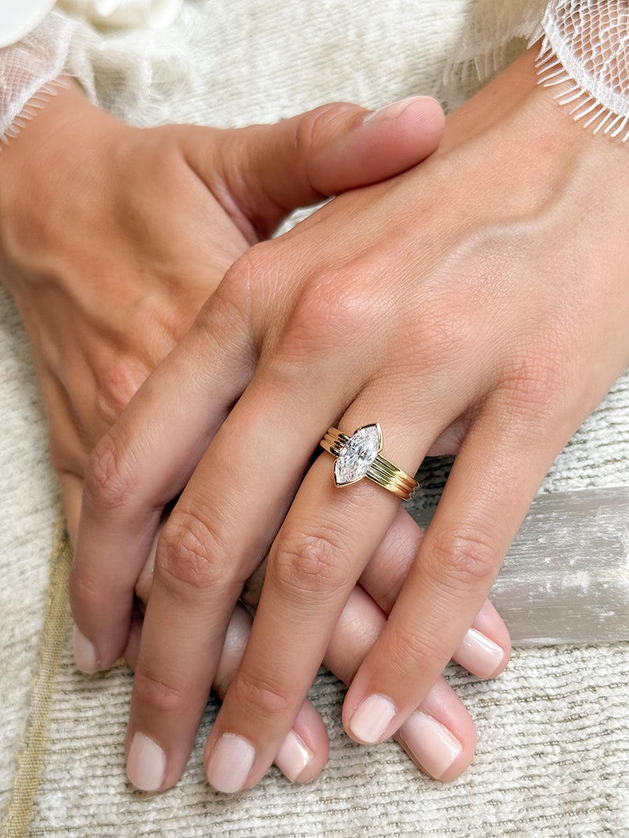 14K Thalia Marquise Solitaire Engraved Engagement Ring