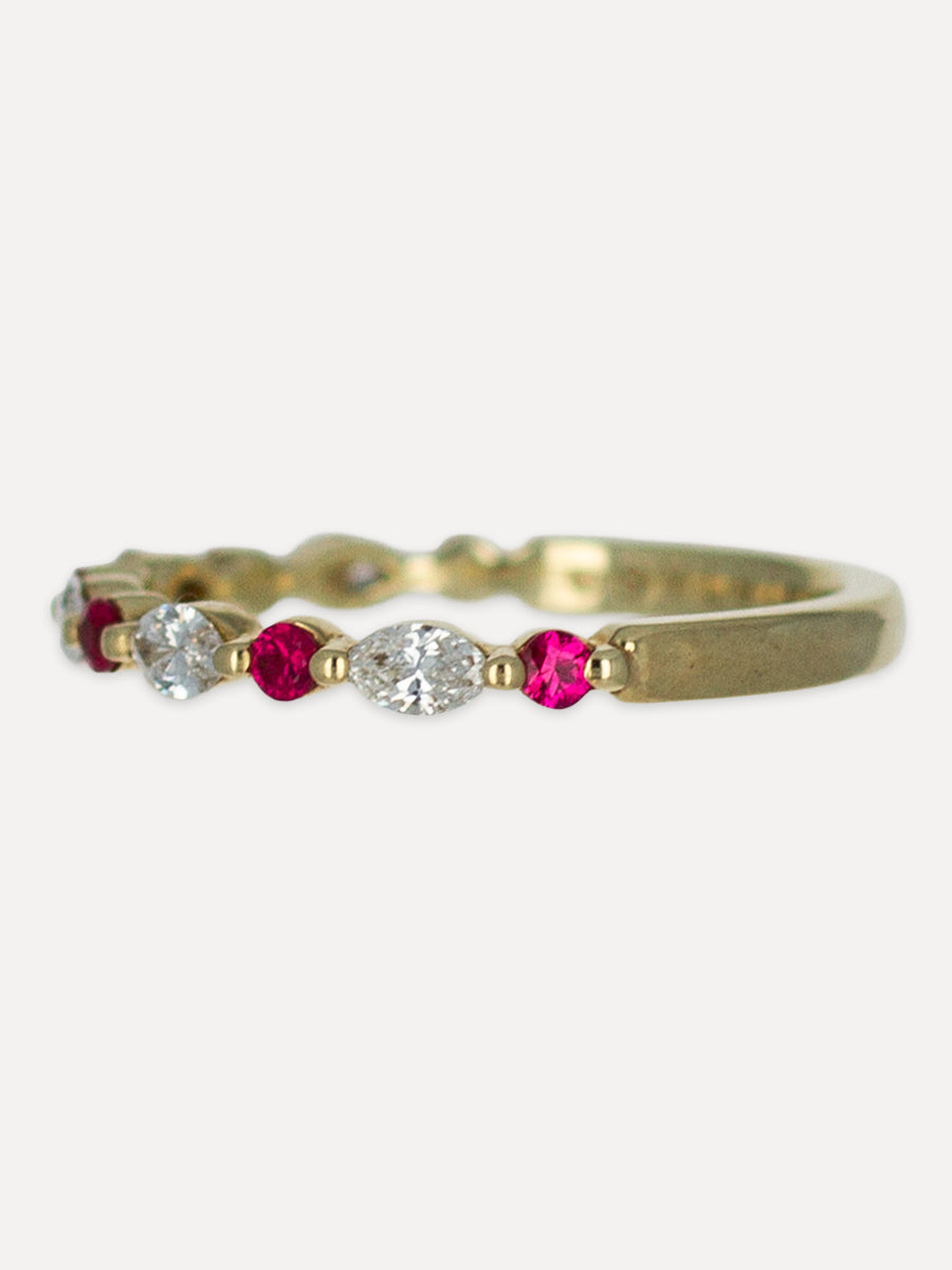14K Ruby & Diamond Marquise Stacking Band