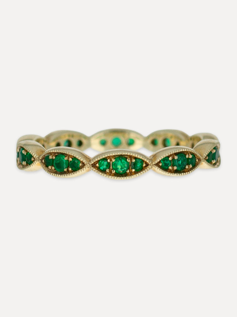 14K Milgrain Marquise Emerald Stackable Band
