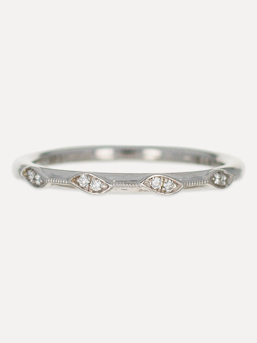 14K Four Station Marquise Milgrain Band