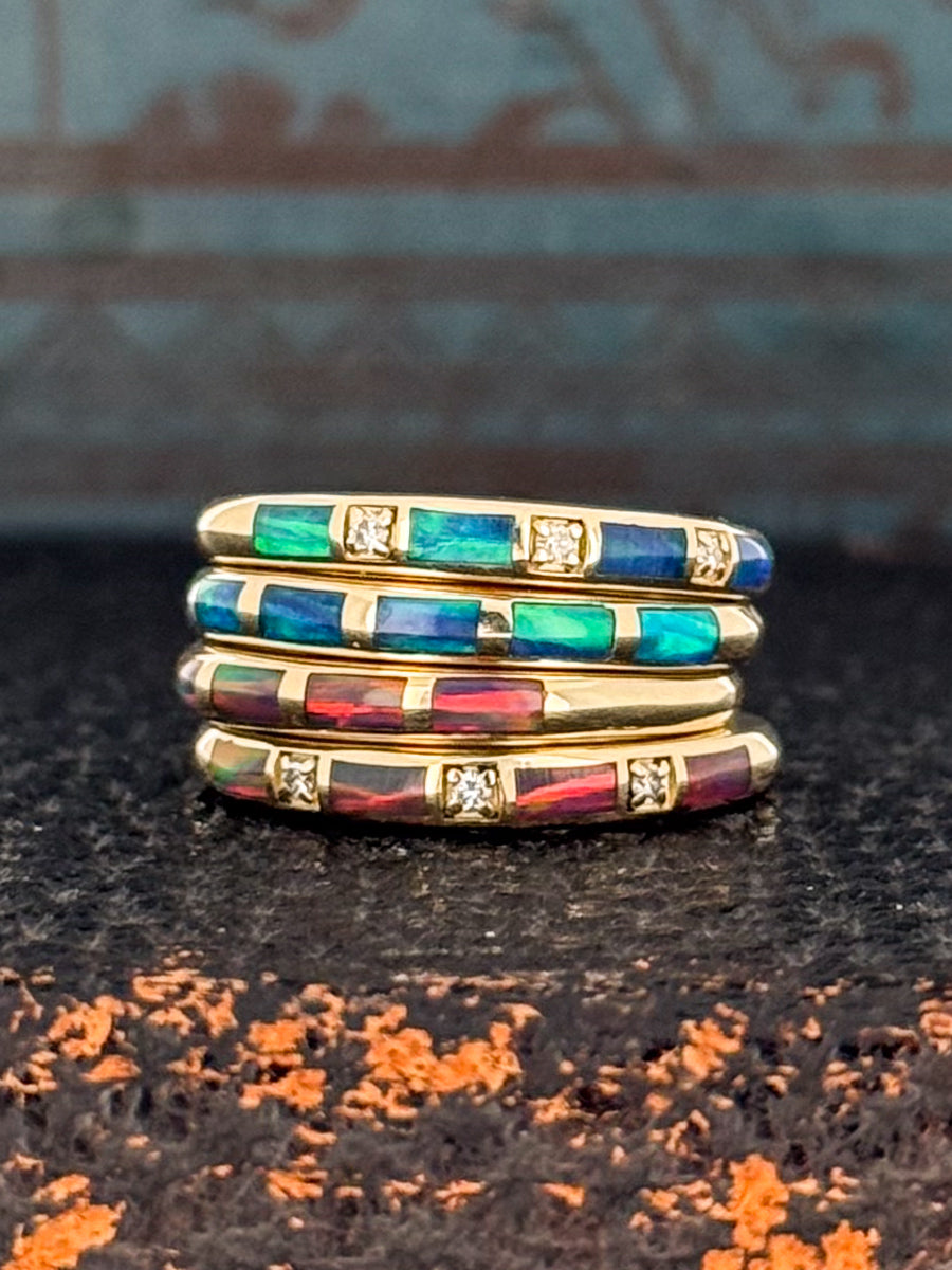 14K Opal Inlay Diamond Stacking Band