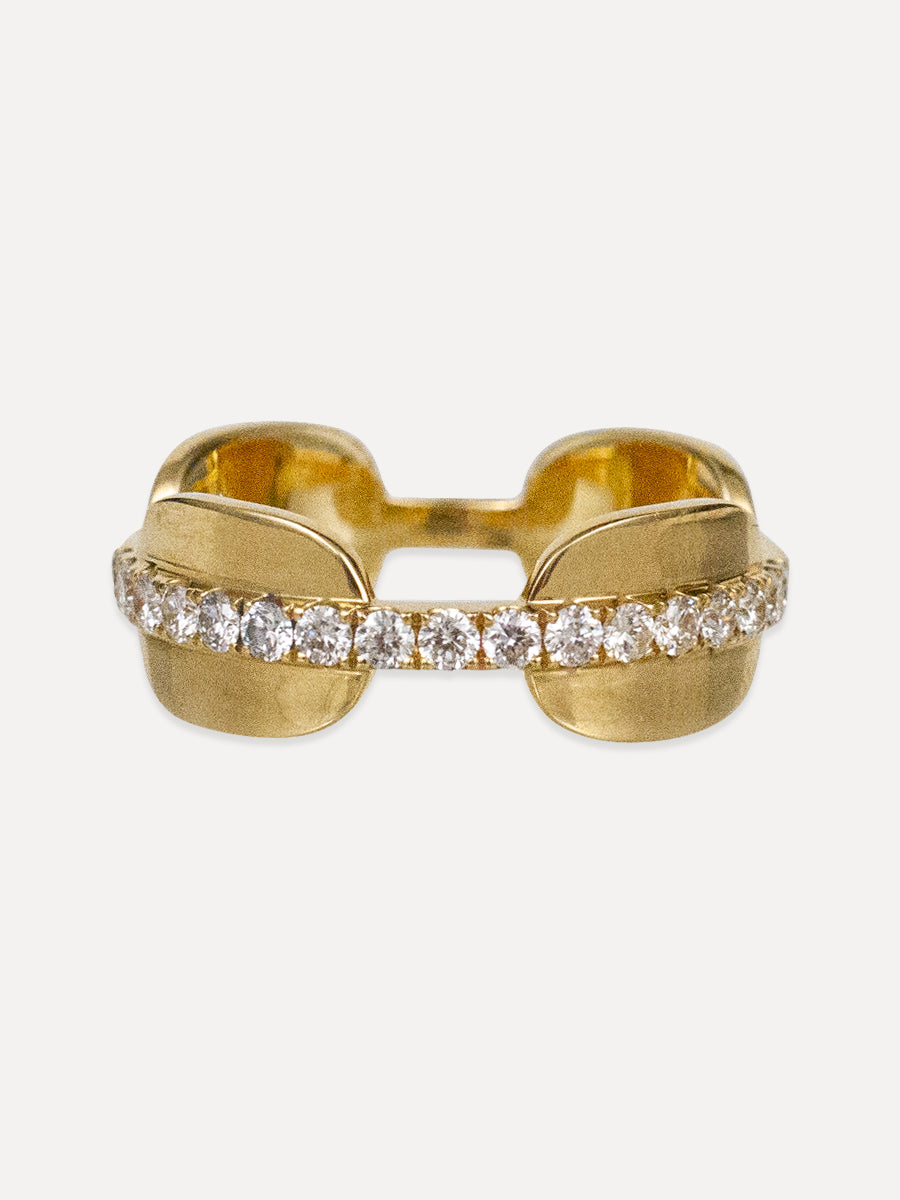 18K Oval Disk Diamond Banded Ring