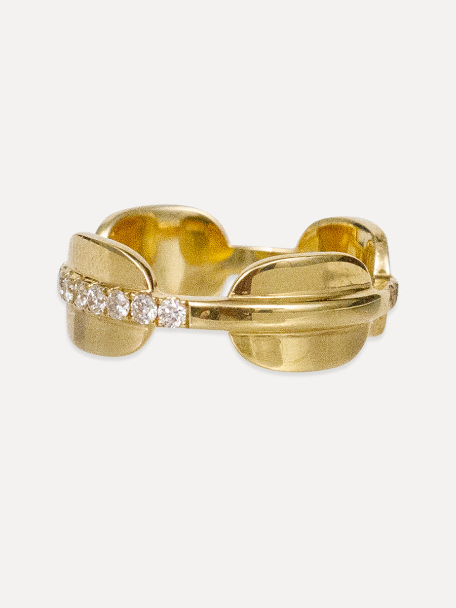 18K Oval Disk Diamond Banded Ring