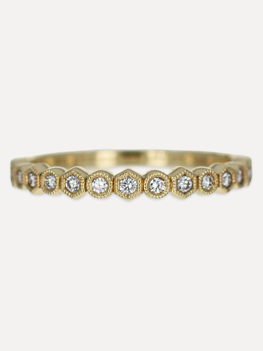 14K Petite Hexagon Diamond Milgrain Band