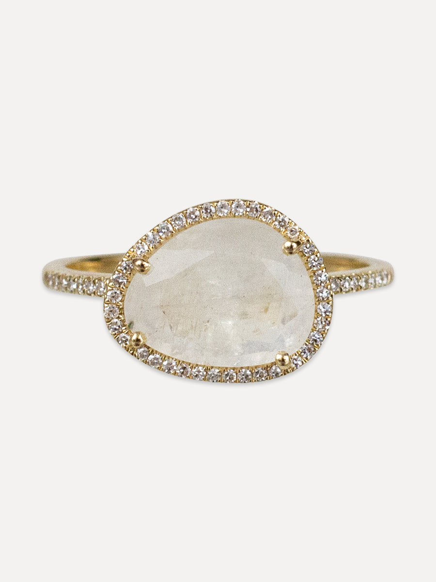 14K Moonstone & Diamond Halo Ring