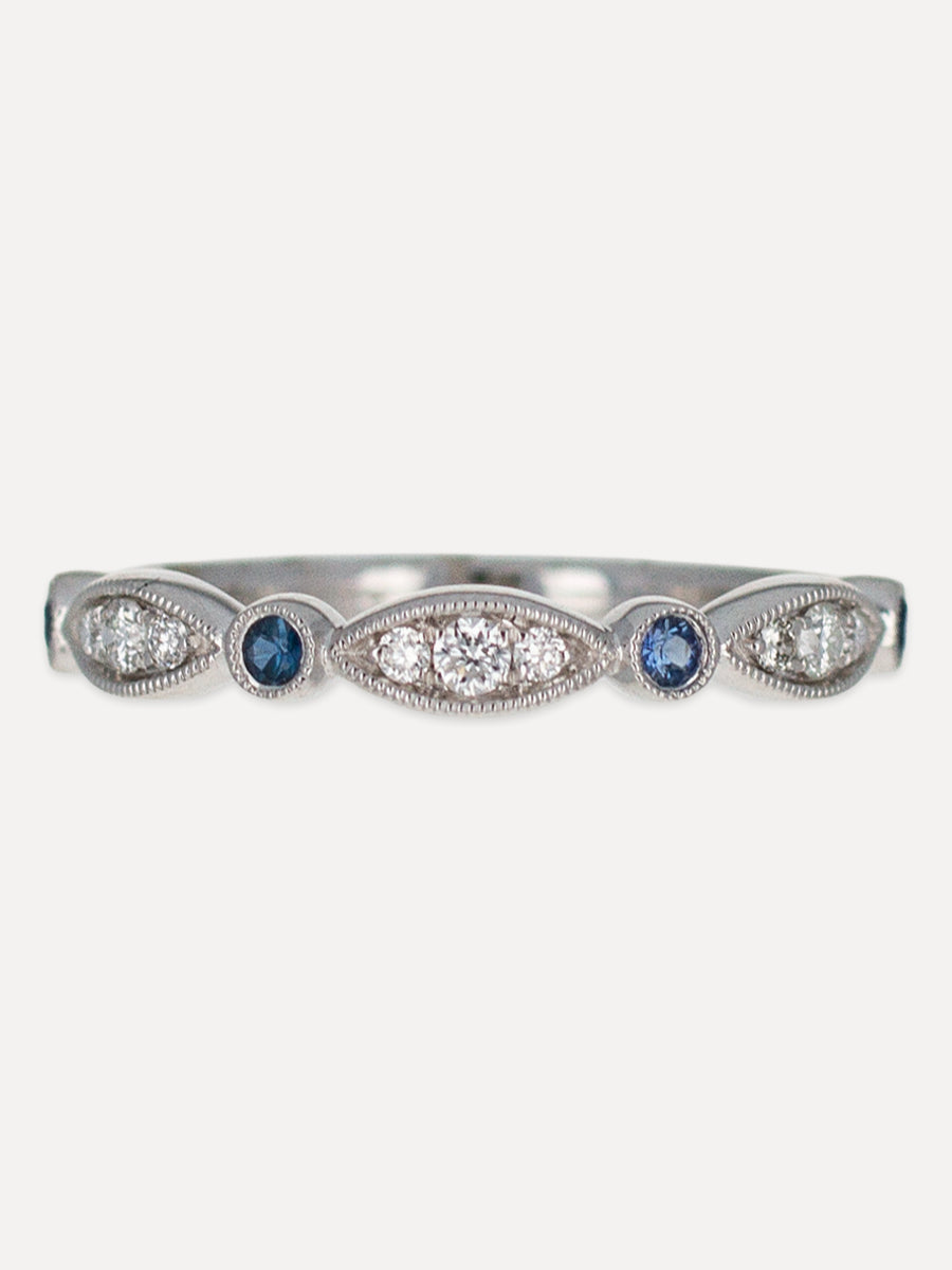 14K Legacy Blue Sapphire & Diamond Vintage Milgrain Band