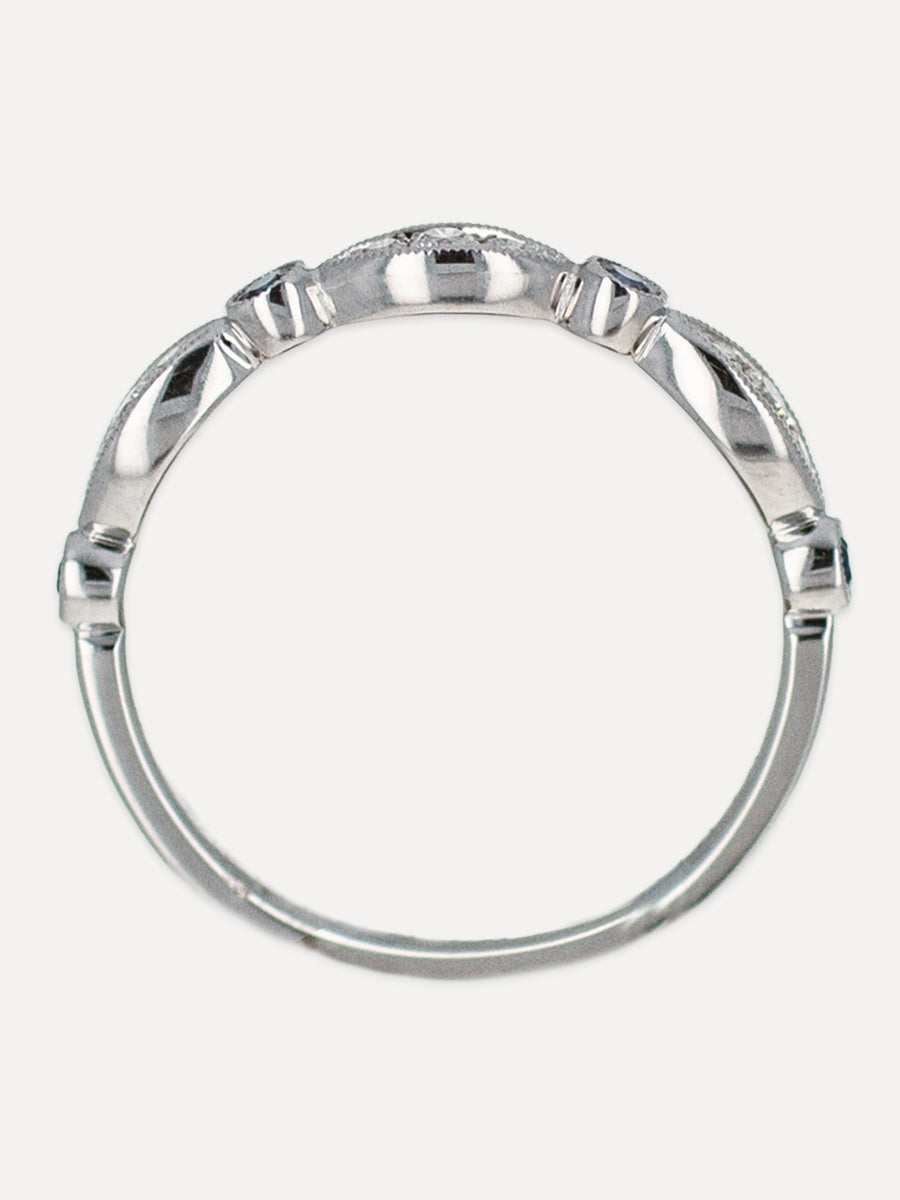 14K Legacy Blue Sapphire & Diamond Vintage Milgrain Band