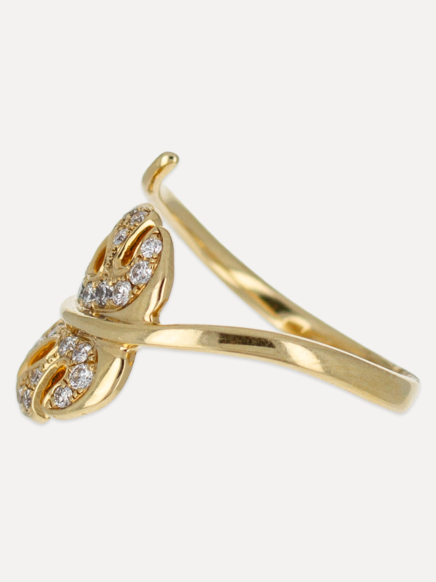 18K Wrap-Around Leaf Diamond Ring