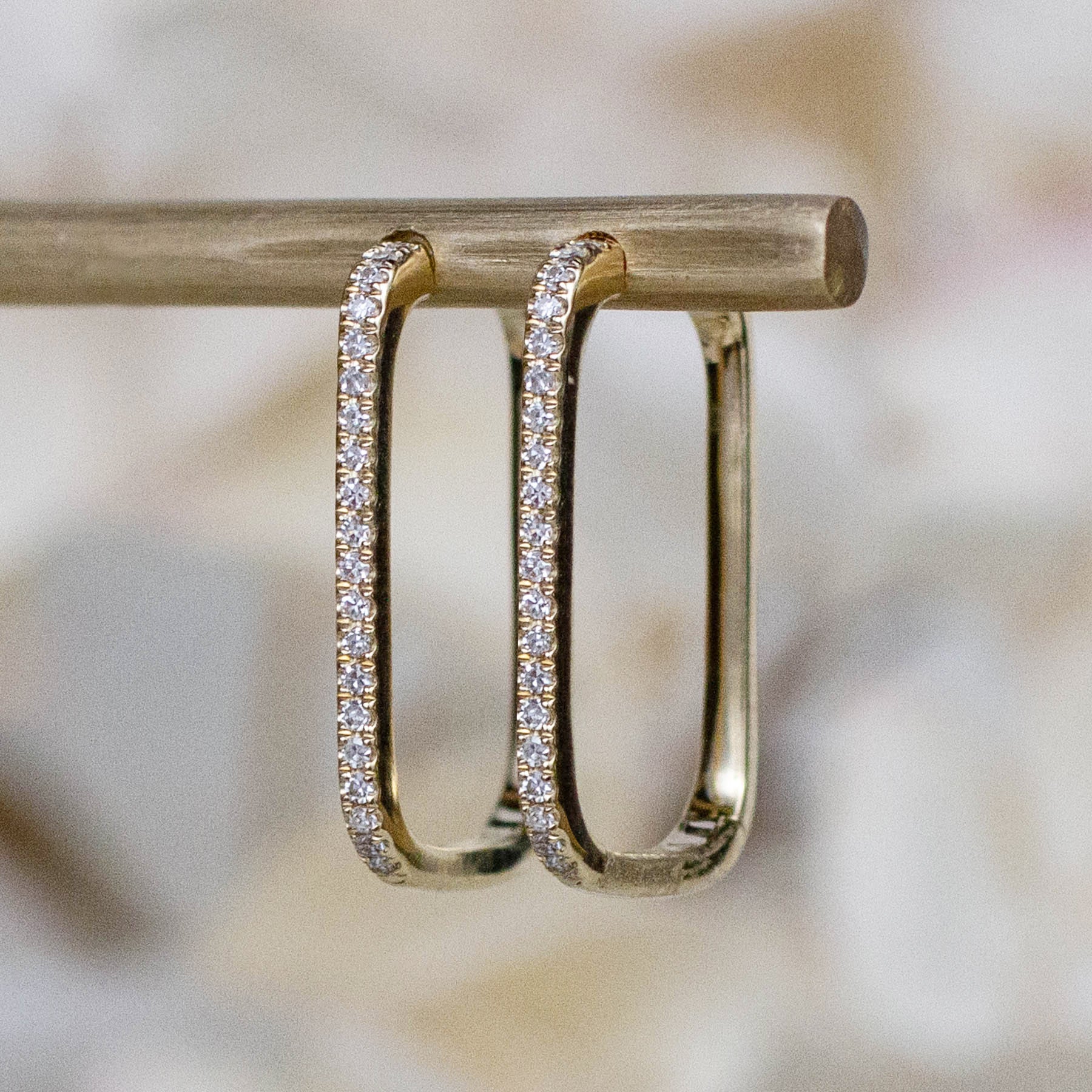 14K Diamond Medium Elongated Hoops
